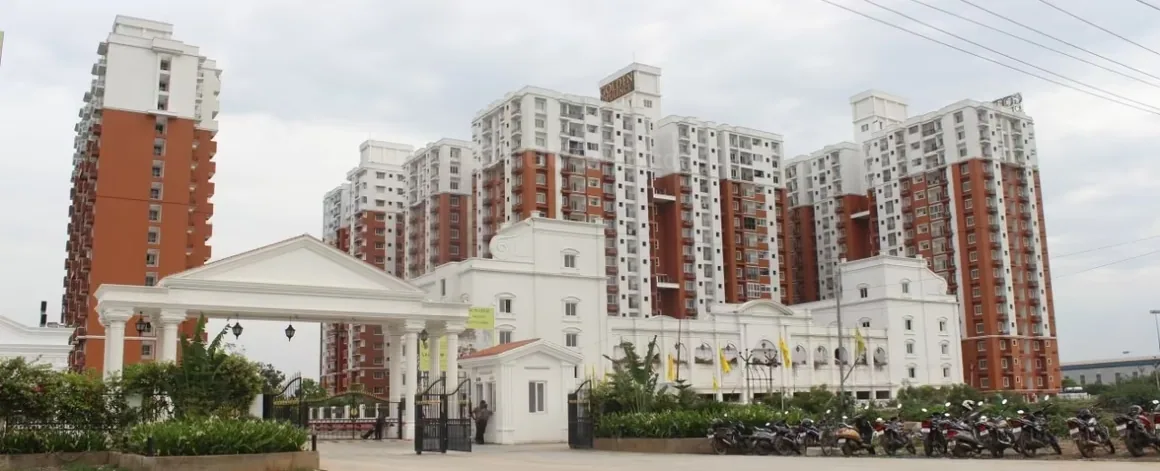 Golden living room at Mukesh Residence in Poonamallee